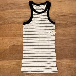 NWT Heritage Seriously Soft Tank Shirt Top Black White Pinstripe Size XS b2